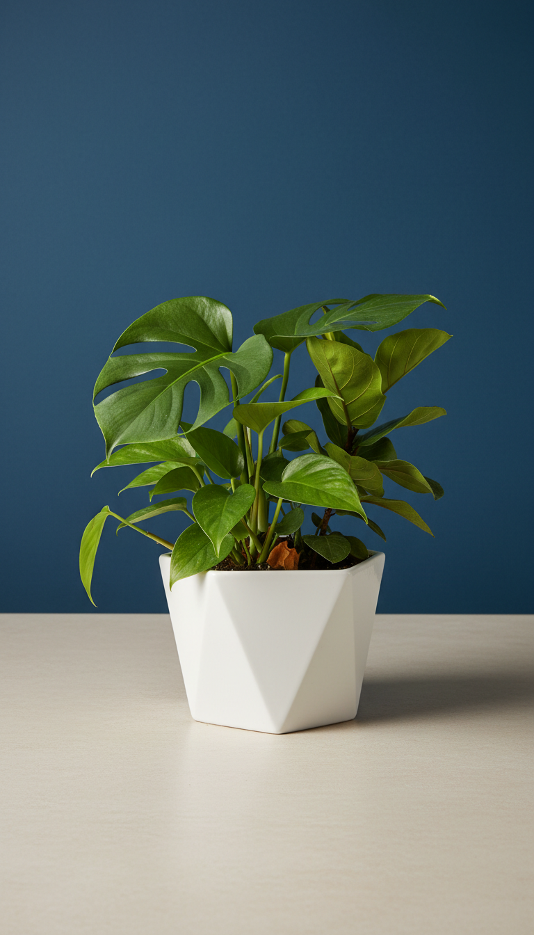 Lively green plant group in geometric porcelain